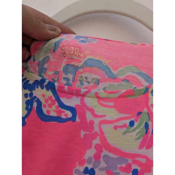 LILLY PULITZER Girl's Dress Cold Shoulder 3/4 Sleeve Neon Pink Floral Size 8-10 - Picture 3 of 10
